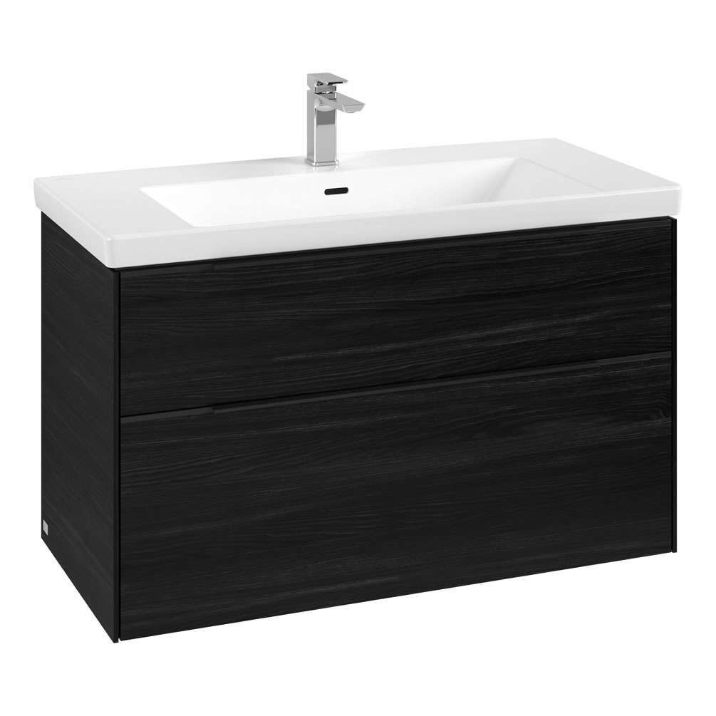 Cutout image of Villeroy & Boch Subway 3.0 Black Oak 1000mm Wall-Hung Basin Vanity Unit
